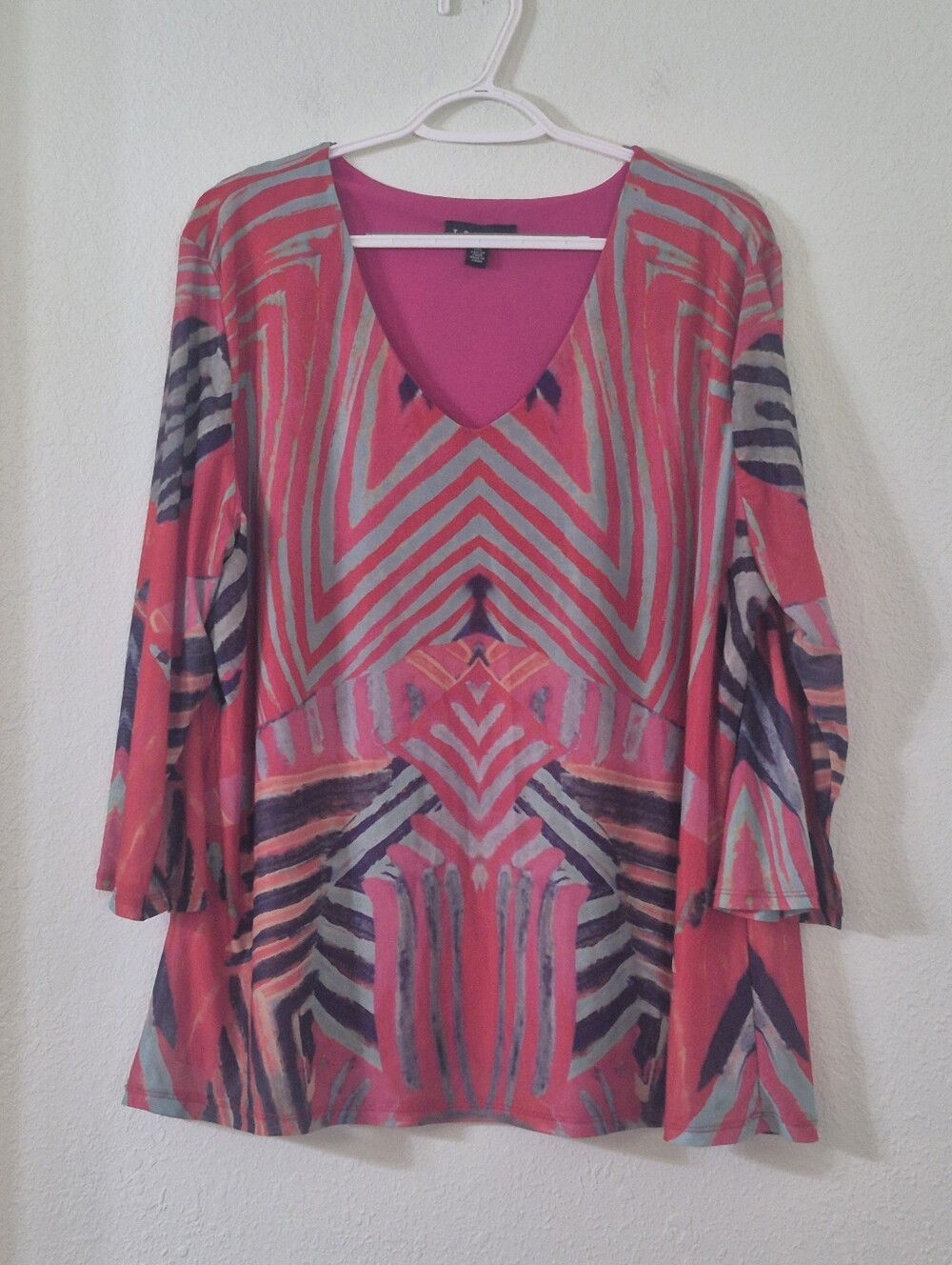 Tribal Pink Multicolor V-Neck Tunic Top